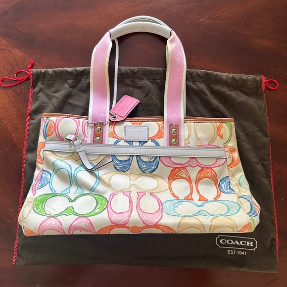 Coach Hampton Scribble Canvas Bag Tote Multicolor Y2K *FLAWED* - Picture 16 of 16